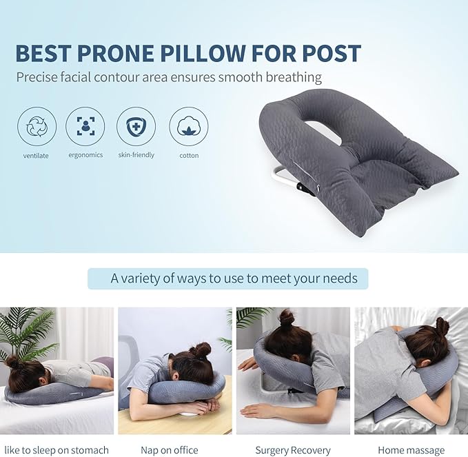 Face Down Pillow for Sleeping, Prone Pillow for Vitrectomy or Retinal Surgery, Adjustable Height Prone Prone Pillow Face Down Sleep, Retina Lying Pillow Eye Surgery Recovery (Square gray)