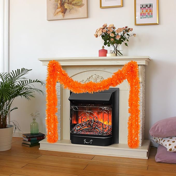 26.2 Feet Orange Holiday Tinsel Garland for Graduation, Birthday, Weddings, Party Decorations, Christmas, Patriotic Foil Tinsel Garland for All-Season Home Indoor Outdoor Party Supplies(Orange)