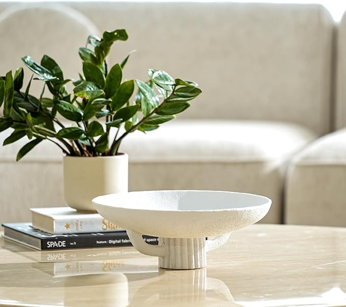 White Resin Decorative Bowl for Boho Modern Home Decor, 11.2" Large Elegant Pedestal Kitchen Fruit Bowl/Key Holder/ Potpourri for Entryway Table, Coffee Table, Dining Room,Table Centerpiece Bowl