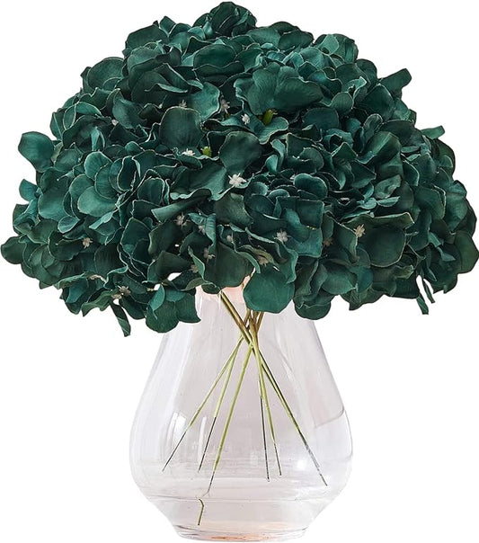 Artificial Hydrangea Flowers Emerald Green Heads 10 Fake Hydrangea Silk Flowers for Wedding Centerpieces Bouquets DIY Floral Decor Home Decoration with Stems.