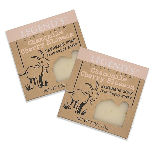 Legend's Creek Farm Goat Milk Soap - Cleansing Moisturizing Soap Bar for Hands and Body - 5 Oz Creamy Lather, Nourishing, Gentle Natural Soap for Sensitive Skin (Chamomile Cherry Blossom, Pack of 2)