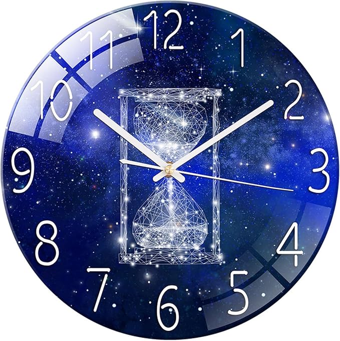 Ergocar Glass Wall Clock Silent Scanning Mechanical Round Glass Wall Clock, Suitable for Living Room, Kitchen, Office.