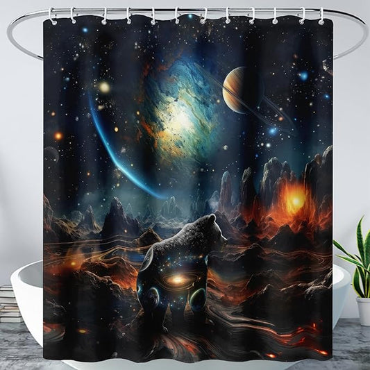 AILONEN Leopard Shower Curtain for Bathroom, Black Panther Bathroom Curtain,Galaxy Starry Planet Space Bath Curtain 72" W*78" H Polyester Waterproof Wildlife Bathroom Curtain with 12 Hooks