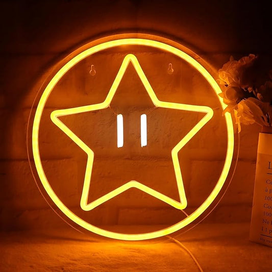 lmprintNook Stars Neon Signs Game Neon Lights for Wall Decor, Dimmable LED Lighst for Game Fans, USB Signs for Man Cave,Bedroom, Gamer Gift for Men, Boys and Girls