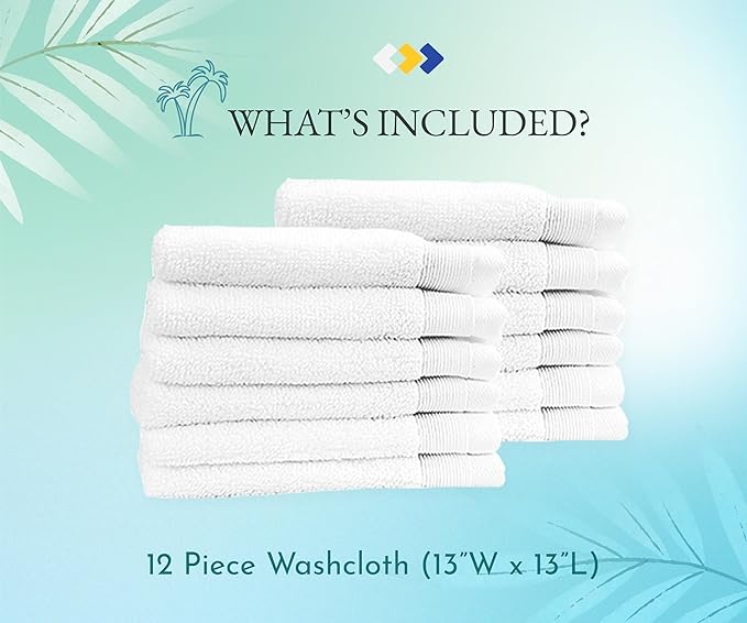 California Design Den Extra Soft and Fluffy 100% Cotton Washcloths - Pack of 12 Quick Dry & Highly Absorbent, Hotel Quality, Small Hand Towel Set for Gym, Salon, Spa & Home Care, White - 13" x 13"