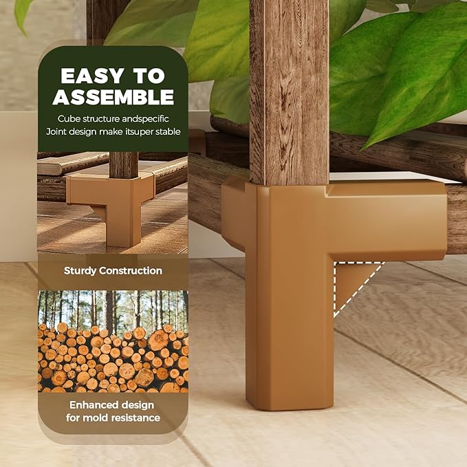 Bamworld 2 Sets Plant Stands Indoor Tall Shelves Outdoor for Multiple Flowers 10 Pots Wooden Rack for Living Room Balcony Garden