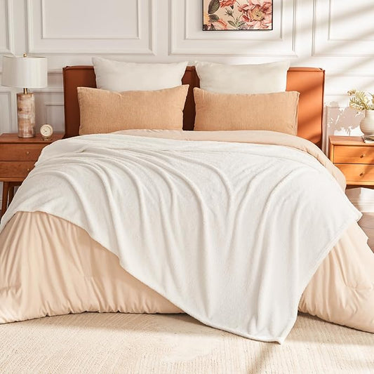 EMME Fluffy Soft Blanket Twin Size - 60"*80" Cream Soft Fluffy Warm Throw Blankets for Couch, Sofa, Chair, Bed, Camping, Picnic, Travel Lightweight Bed Blanket
