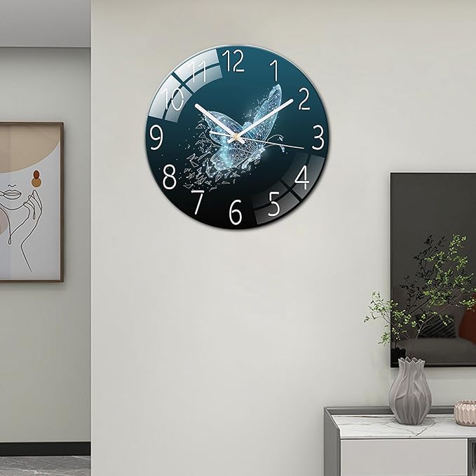 Ergocar Glass Wall Clock Silent Scanning Mechanical Round Glass Wall Clock, Suitable for Living Room, Kitchen, Office.