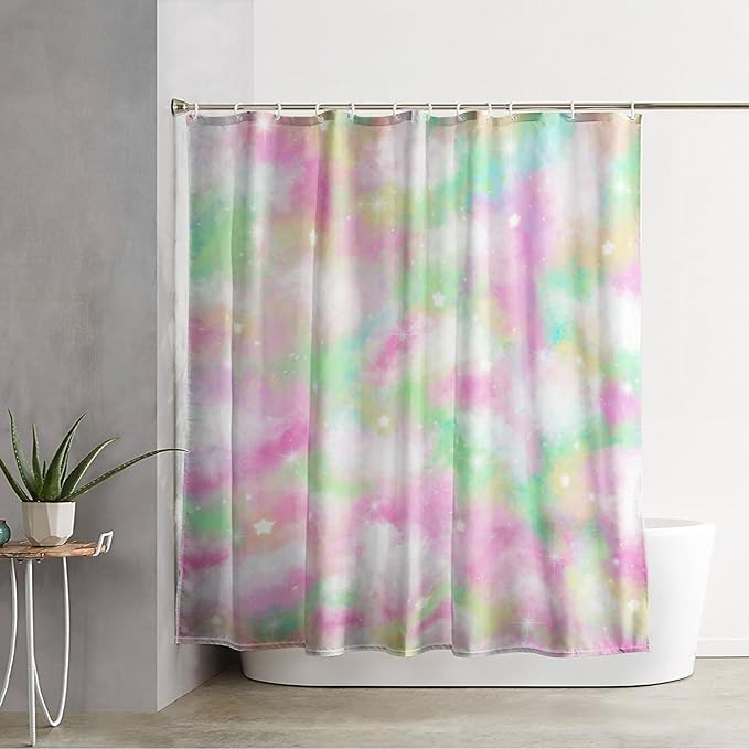 AILONEN Colorful Space Shower Curtain,Glitter Star Waterproof Fabric Shower Curtain Set for Girls Kids Teens, 72" W*78" H Fantasy Starry Sky Theme Bathroom Decor