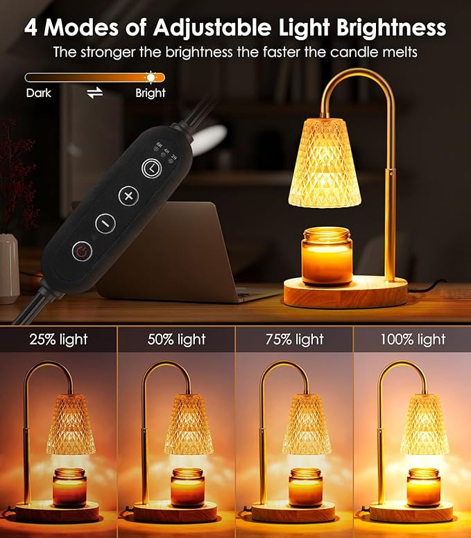 Candle Warmer Lamp with Timer - Adjustable Height Dimmable Warmer Candle Lamps Candle Warmer Lamp Wax Melt Warmer with 2Bulbs for Women Christmas Birthday Gifts