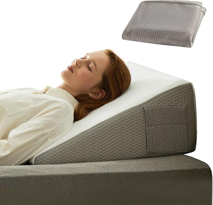 Wedge Pillow with Extra WashableReplaceable Cover, 12 inch Elevated Support Bed Wedge Pillow, Triangle Pillow Wedge for Sleeping Acid Reflux, Post Surgery, Sleep Apnea,Gerd, Memory Foam