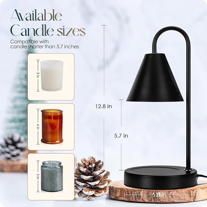 Candle Warmer Lamp,Electric Candle Warmer with Dimmable Light,Scented Wax Melter,No Smoke,Compatible with Various Jar,with 2 Light Bulbs,Home Decor-Black