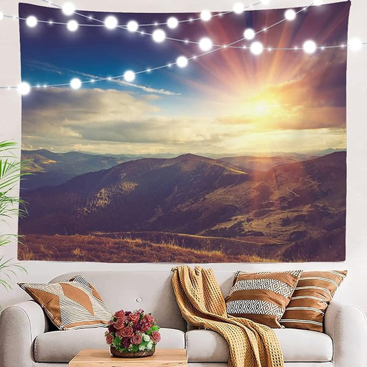 BaoNews Brown Natural Alpine Tapestry,Landscape Sunrise Large Wall Hanging Polyester Tablecloths Tapestry Bedroom Room Living Room Dorm 39.4 x 59.1 Inches