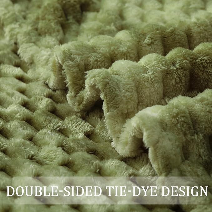 Exclusivo Mezcla Extra Large Soft Fleece Throw Blanket, 50x70 Inches Stylish Jacquard Throw Blanket for Couch, Fuzzy Cozy Lightweight for All Season, Tie-dye Olive Green