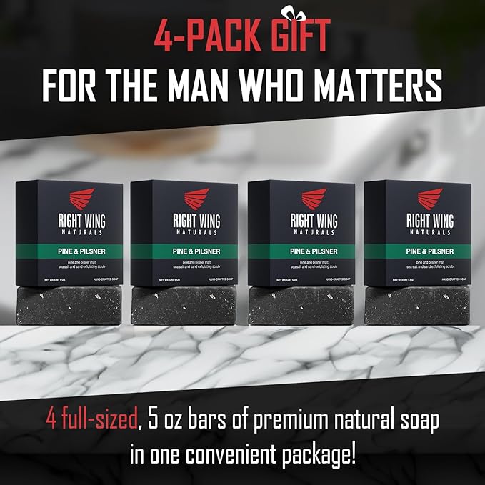 Right Wing Naturals Bar Soap Gift Set for Men | Handcrafted Cold-Pressed | Handmade Organic Soap for Men | Most Popular Flavors | Natural Scented Men’s Bar Soap| Pack of 4 Bars