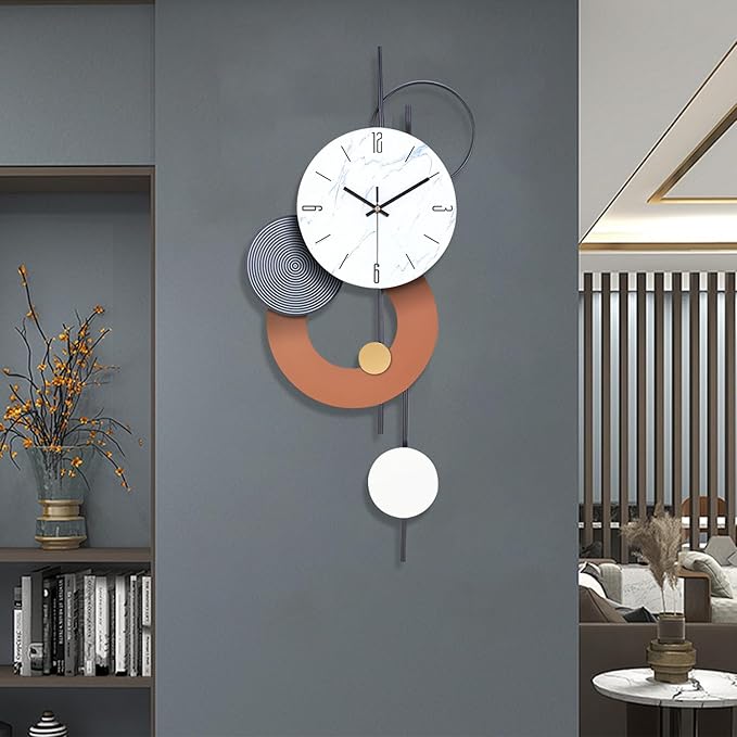 Decorative Wall Clocks for Living Room, Large Modern Metal Clocks Battery Operated Wall Art for Home Big Silent Clock Wall Decor for Living Room/Bedroom/Kitchen/Office,14 * 28 Inch