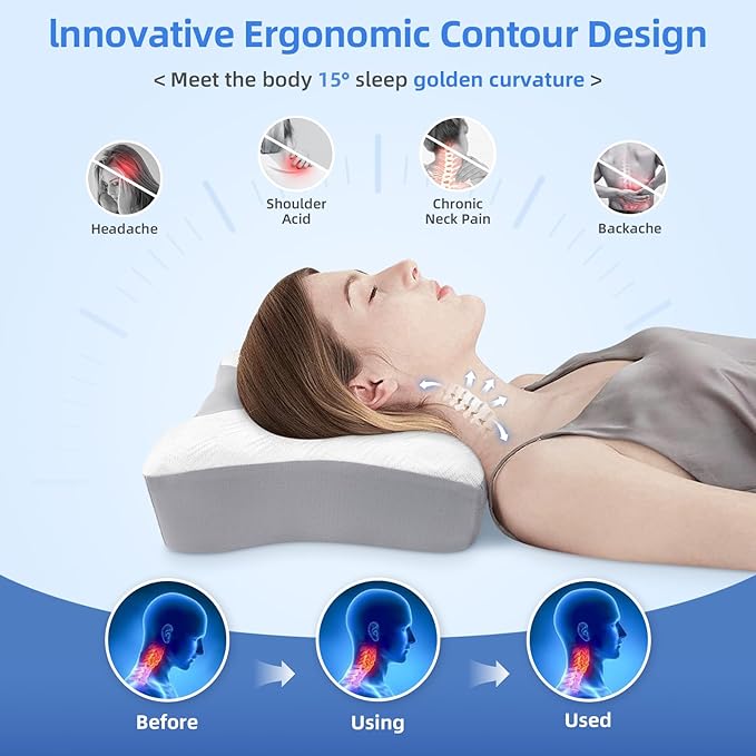 NPET Cervical Pillow for Neck Pain Relief, Ergonomic Hollow Design, Odorless Memory Foam Pillow for Sleeping, Orthopedic Contour Neck Support Pillows for Side, Back, and Stomach Sleepers