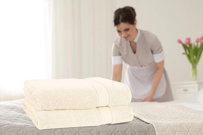 GLAMBURG 700 GSM Premium Cotton 2-Pack Oversized Extra Large Bath Sheet Set - 100% Combed Cotton - 2 Bath Sheets 35x70 - Luxury Hotel & Spa Quality - Durable Ultra Soft Highly Absorbent - Ivory
