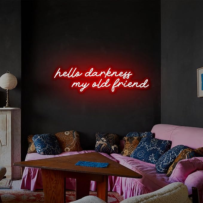Hello Darkness My Old Friend Neon Sign Bedroom Gothic Aesthetic,Goth Halloween Decor,Above Bed Goth Decor,Gothic Lover Gift for Teens-30" Red