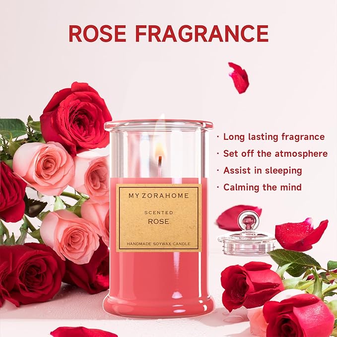 Bottle Shape Soy Wax Rose Scented Candle, Aromatherapy Candles for Home Scented or As a Birthday/Holiday Gift for Your Loved(3.5OZ/24Hours Burning)