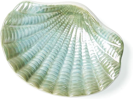 Ceramic Ocean Seashell Soap Dish, for Bathroom,Tub and Kitchen Sink -Green