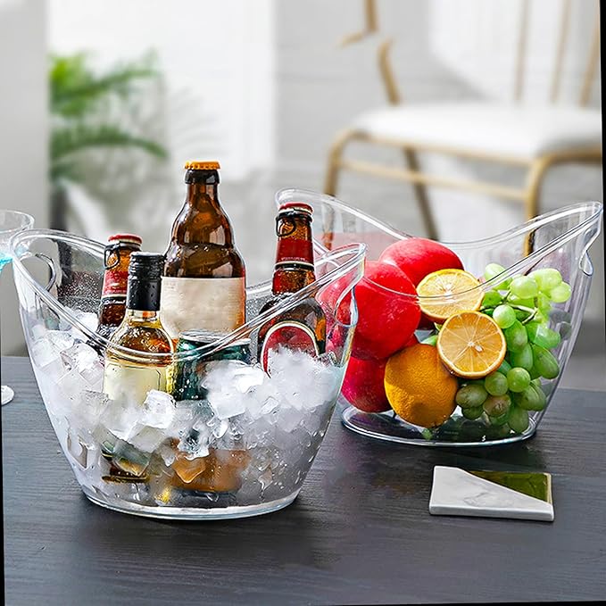 Ice Buckets for Parties, 2 PCS Acrylic Champagne Beverage Tub with 2 Ice Scoops, 4 Liter Clear Wine Buckets Tub for Cocktail Mimosa Bar Beer Drink Bucket for Party (2 x 4L)
