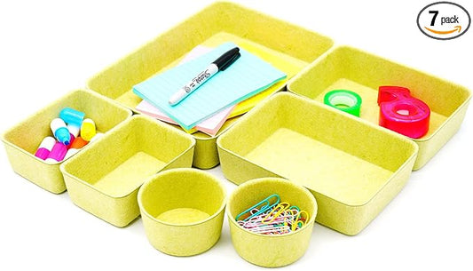 Welaxy Drawer organizers tray Felt storage bins office Desk dividers Morandi Colors Shallow Box 7-Piece round (Linden green)