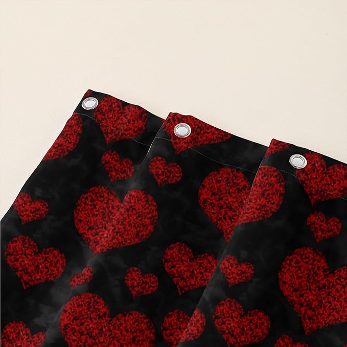AILONEN Red Rose Shower Curtain for Bathroom, Romantic Flower Rose 3D Printed Valentine Wedding Bathroom Decor Hearts Curtain,72" W*78" H Polyester Waterproof Bath Curtain with 12 Hooks