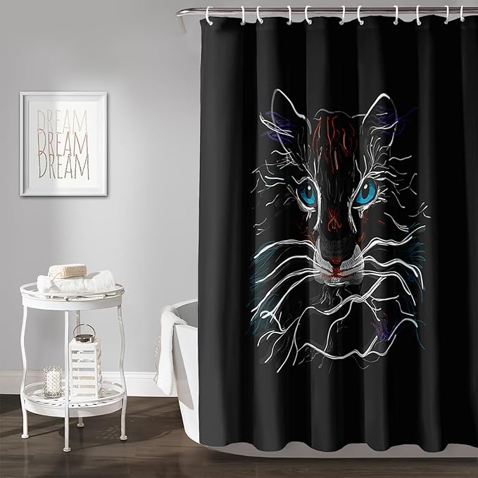 AILONEN Cat Shower Curtain for Kids Teens,Colorful Line Cat Bath Curtain for Bathroom,Animal Polyester Waterproof with 12 Plastic Hooks 60" W*72" H