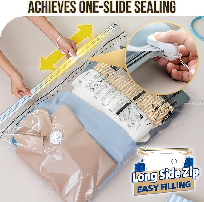 TAILI-LONG SIDE ZIP 10 Pack Vacuum Storage Bags, Vacuum Seal Bags for Clothing(39x28 inches), Jumbo Storage Space Saver for Beddings, Comforters, Blanket, Pillows and Clothes