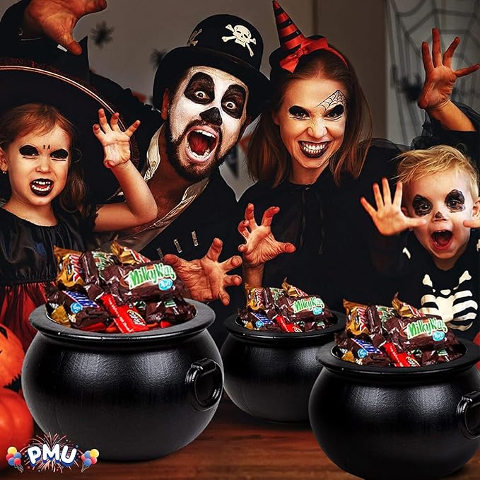 PMU 3pc- 18",16",12" Inch Halloween Cauldron Pot Kettle, Black Plastic Witch Cauldron Kettle, Halloween Party Decorations