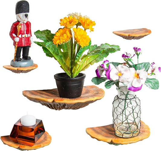Wiosi 5-Piece Turkey Gill Mushroom Floating Shelves for Decorating Wall | Shelves for Room Wall | Perfect Floating Shelves for Room Decor | Leopard Gecko Tank Accessories