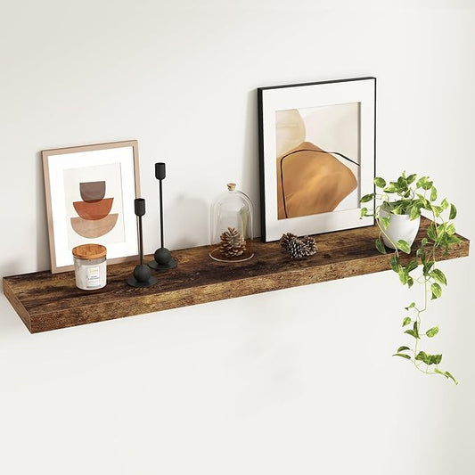 Fun Memories Floating Shelves - 9 Inch Deep Wall Shelf for Decor & Storage - Wall Mounted Display Shelving with Invisible Heavy-Duty Metal Bracket - 48" W x 9" D x 1.6" H - Set of 1 - Rustic Brown