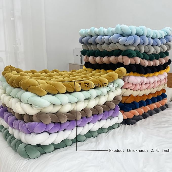 XHJRI Thickened Braided Knot Seat Mat, Knotted Floor Decorative Cushion, Handmade Baby Infant Playing Pad Nursery Rug (27.5 * 31.5 Inch,Beige)