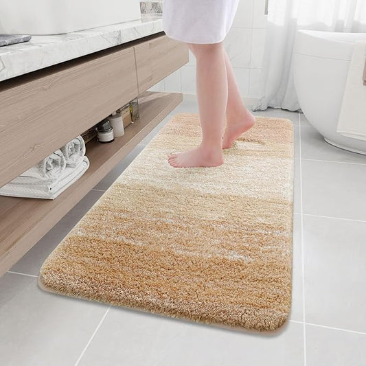 Arotive Microfiber Bathroom Rugs, Shaggy Soft and Absorbent Bath Rug, Non-Slip, Thick Plush Machine Washable Dry Bath Mats for Bathroom, Tub and Shower, 47x24, Beige