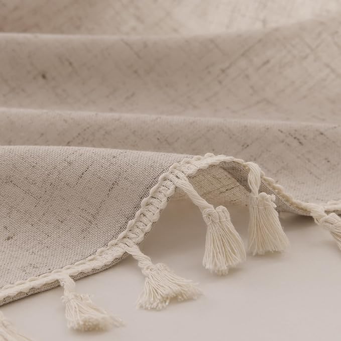 Apricot Boho Curtains 96 Inches Long 2 Pannels for Bedroom Linen Blend Textured Semi Sheer Light Filtering Pivacy Window Curtains Back Tab Rustic Farmhouse Curtain for Living Room 38x96