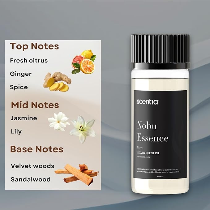 Hotel Diffuser Oil Inspired by The Nobu Hotel - 120 mL 4.06 fl oz - Essential Oil Blend Jasmine, Lilly, Sandalwood & Fresh Citrus for Aromatherapy Diffusers - Nobu Essence