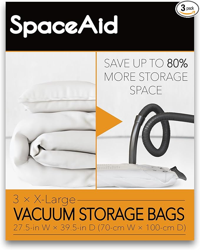 SpaceAid Jumbo Vacuum Storage Bags, Space Saver Sealer Compression Bags for Comforters, Blankets, Pillows, Bedding, Clothes (X-Large 3 Pack)