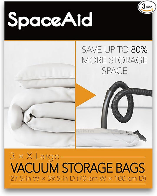 SpaceAid Jumbo Vacuum Storage Bags, Space Saver Sealer Compression Bags for Comforters, Blankets, Pillows, Bedding, Clothes (X-Large 3 Pack)