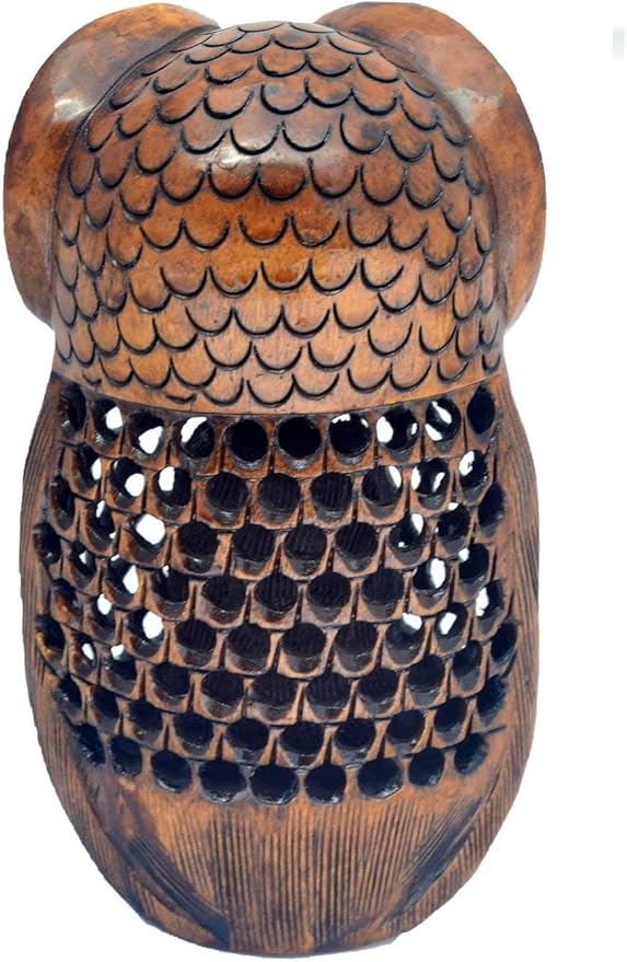 Owl Statue Decor, Big 6 Inch Wooden Figurines for Home Decor Accents, Living Room Bedroom Office Decoration, Hand Carved Statue