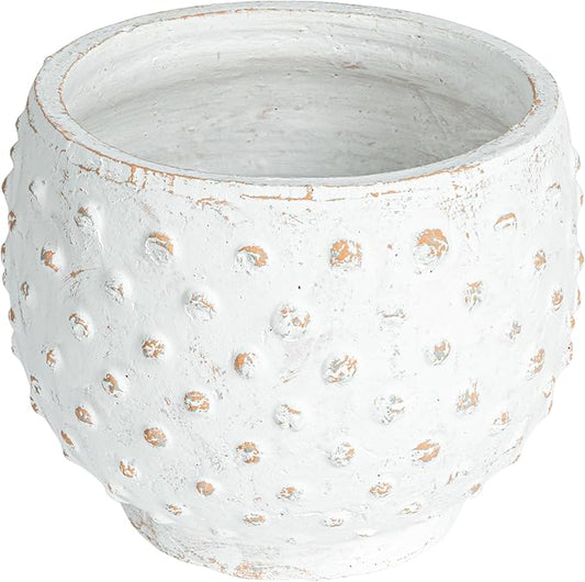 Creative Co-Op Distressed Terra Cotta Hobnail Planter, White