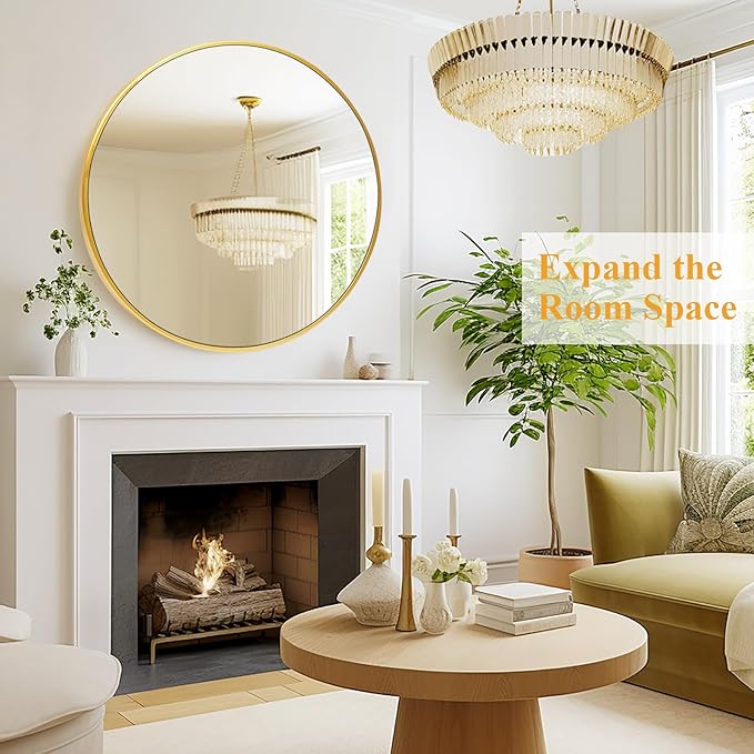 Fabuday Round Gold Mirror 28 Inch - Large Circle Mirror for Bathroom, Bedroom, Living Room, Hallway Decor, Hanging Big Golden Framed Circular Mirror