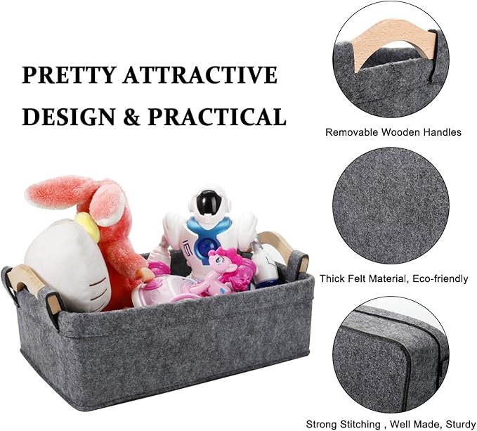 Collapsible Storage Basket Medium Rectangle Felt Fabric Baskets Storage Bins Organizer for Underwear Socks Bra Towel Toiletry Baby Products Storage Basket Light Gray