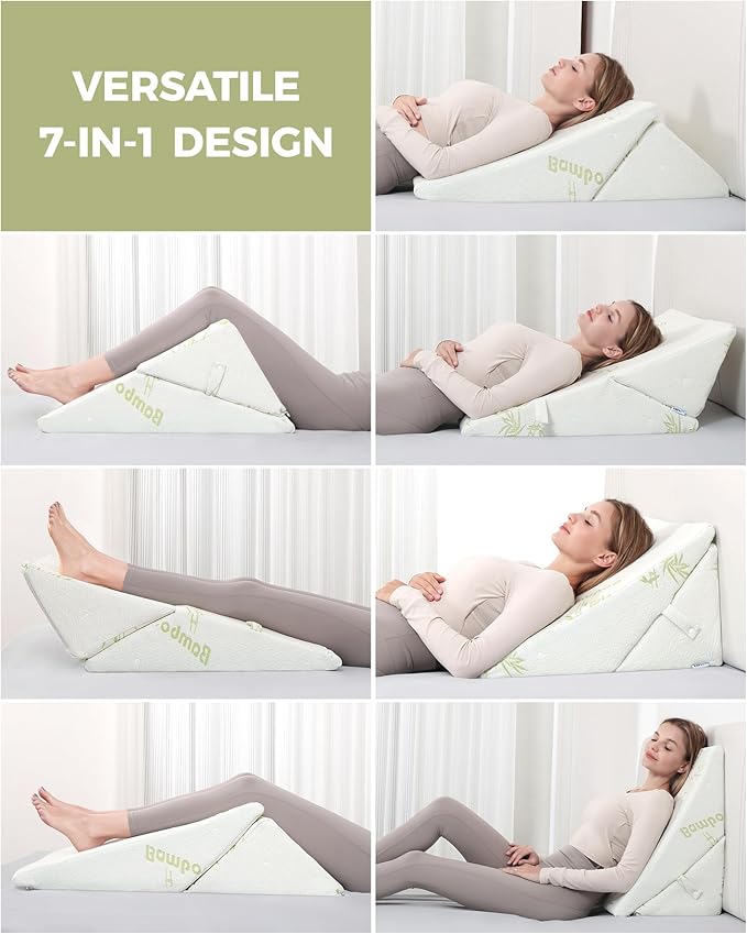 Forias Foldable Wedge Pillow, Rayon Derived from Bamboo 9 &12 Inch Adjustable Bed Wedge Pillow for After Surgery Triangle Pillow Wedge for Acid Reflux Snoring Post Surgery Back Leg Knee Pain