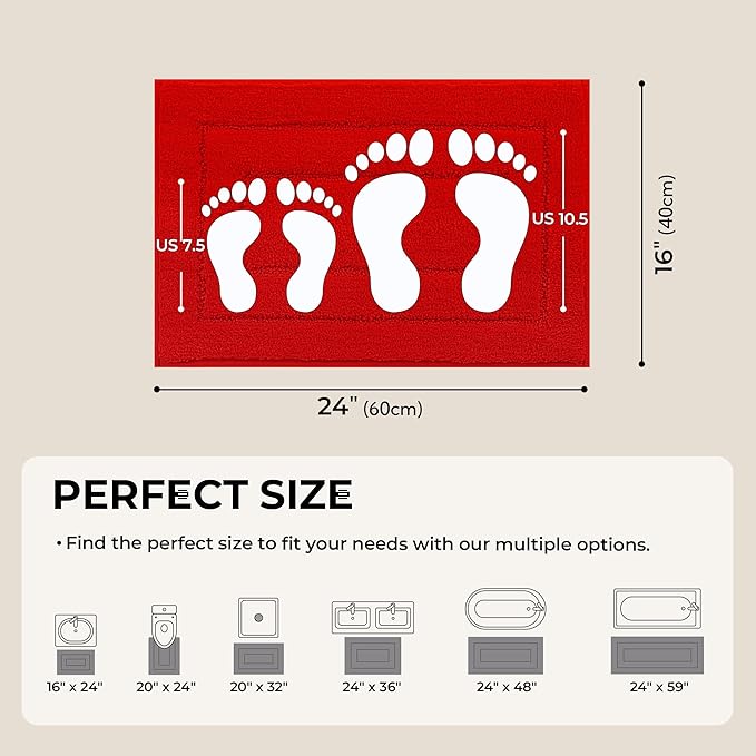 GRANNY SAYS Bathroom Rug, 16" X 24" Bath Rugs for Bathroom, Microfiber Cute Bath Mats, Washable Rug for Bath Tub, Bathroom Mat Non-Slip, Bath Decorations, Red