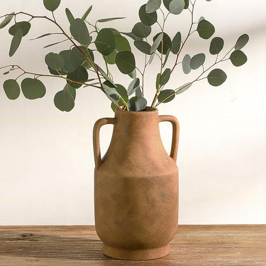 Mitt&Ditt Ceramic Flower Vase with Handles, 11 inch Tall vases for Centerpieces, Large Decorative Terracotta Vases, Farmhouse Rustic Vase for Home Decor, Living Room, Table