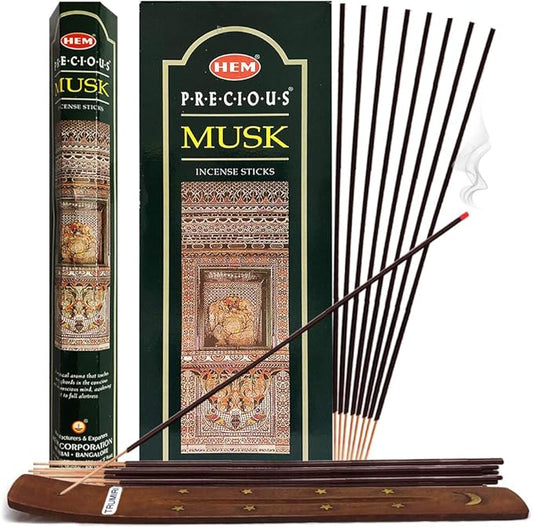 TRUMIRI Precious Musk Incense Stick Bundle: 120 Sticks (6 Packets of 20) with Trumiri Incense Holder