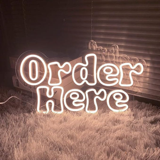 Large Order Here Neon Sign for Business-Adjustable Brightness Neon Lights Sign for Party Bar Salon Stores Shop Hotel Wall Decor With Hanging Chain for Store Windows-Warm White,20 IN