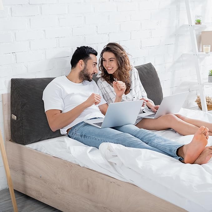 HIGOGOGO Wedge Headboard Pillow, Bed Rest Reading Pillow, Backrest Positioning Support Bolster Cushion with Removable Cover,King Size 76.8X20.4X8.4,Dark Grey