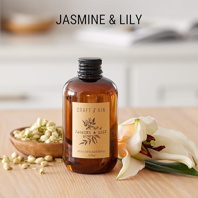 Jasmine & Lily Reed Diffuser Oil Refill | Reed Diffuser Refill for Craft & Kin Diffusers | Long Lasting Home Fragrance - 5.75 oz